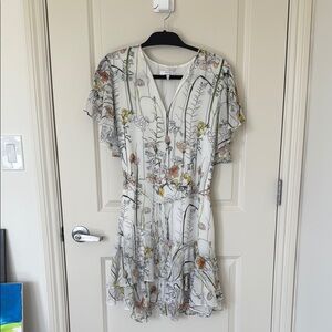 Reiss White Juno Watercolor Floral Ruffled Tiered Dress